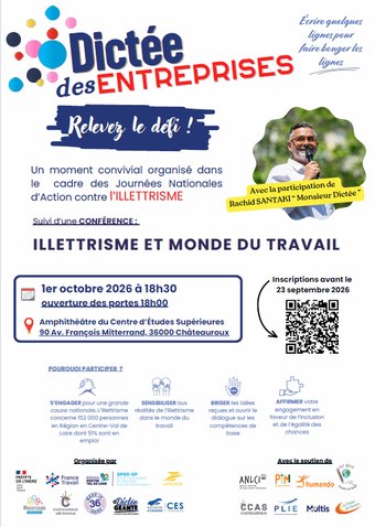 Affiche de la Dictée des Entreprises, 1er octobre 2026 à 18h30, Châteauroux